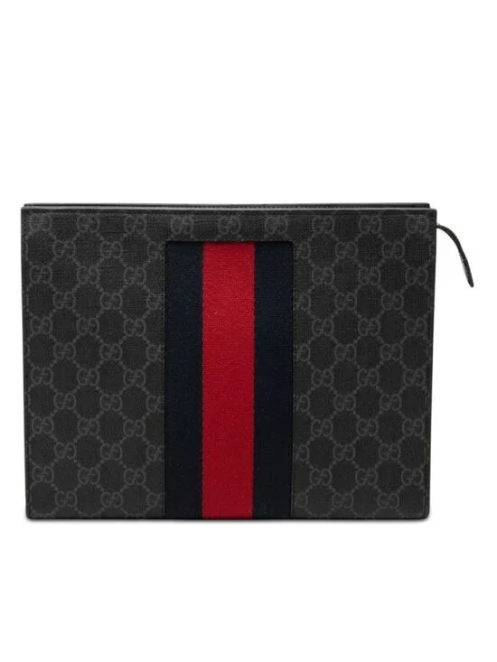 Gucci GG Supreme Sherry Line Clutch Black Leather
