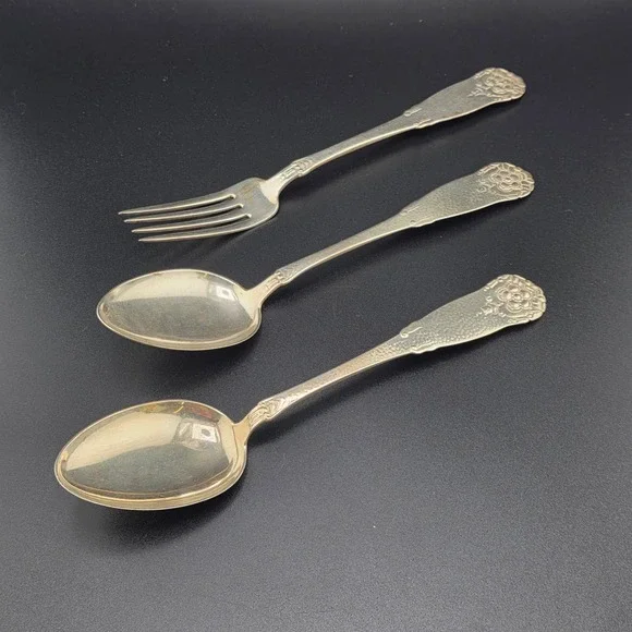 Antique‎ A. Frisch 830S Silver Flatware Set 3pc Floral Monogrammed 1926
