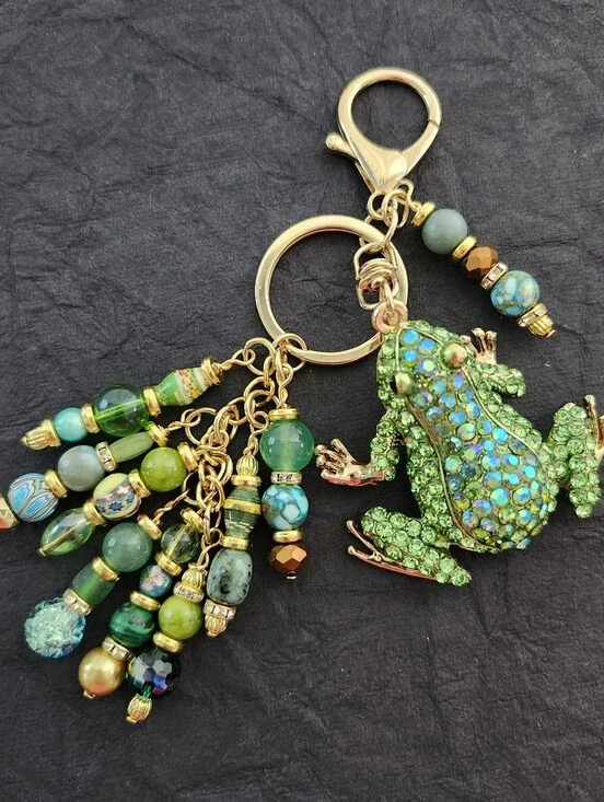Frog Purse Charm or Keychain Jasper Aventurine Jade Handcrafted