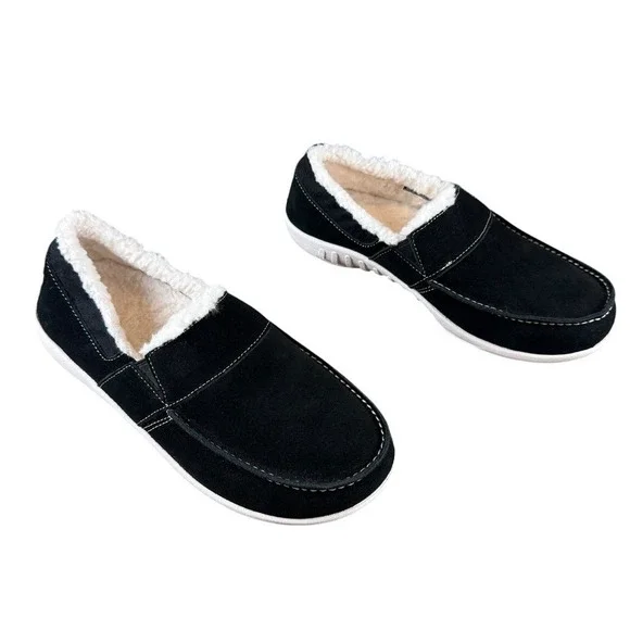 SPENCO Slippers Mens‎ 10 Black Faux Fur Lined Slip On Comfort NEW
