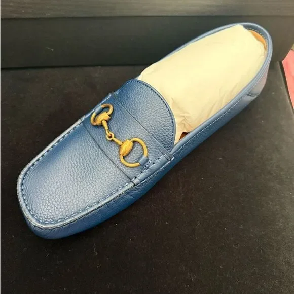 Brand new with box men’s Gucci royale Blue Loafers with Gold hardware us size 8
