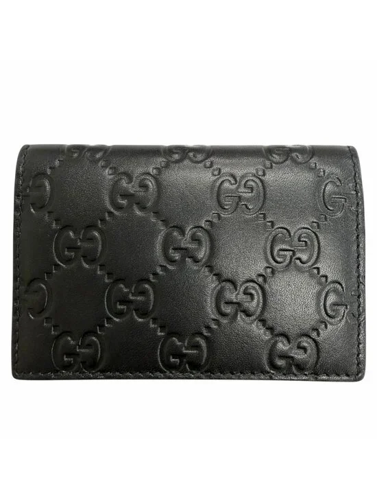 Gucci GG Emblem Card Case Leather Guccissima Bifold Business Holder Black