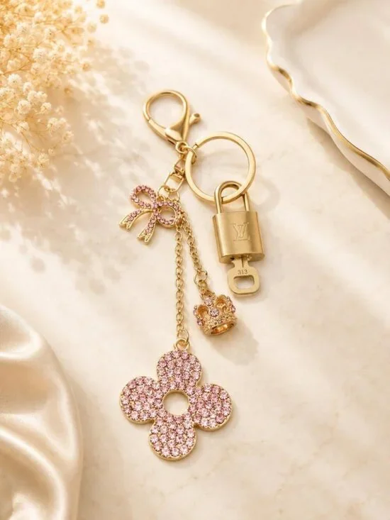Louis Vuitton Gold Padlock 🔒 Key Set Authentic LV w/ Unbranded Flower Keychain