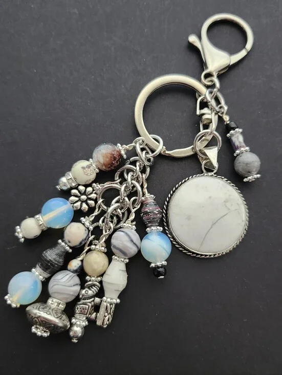 Howlite White Purse Charm or Keychain Opal  Paper Granite Handcrafted