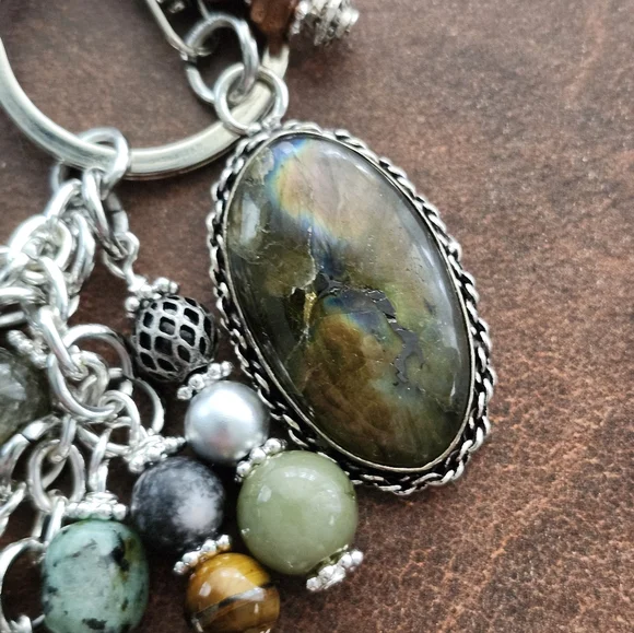 Agate Jasper Stone Glass Purse Charm or Keychain Handcrafted