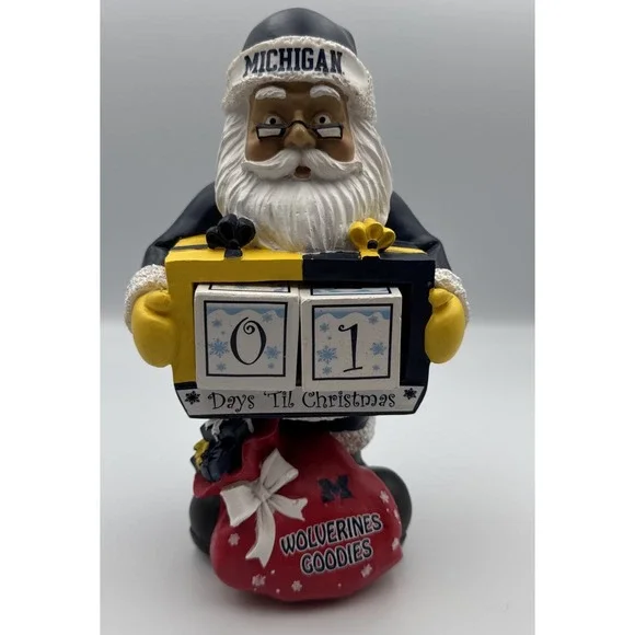 Michigan Wolverines Santa Figure Days Til Christmas Countdown Blocks