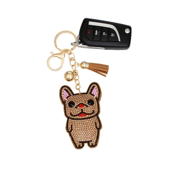 ONLY ONE LEFT Gold And Brown Frenchie Bulldog Bag And Key Charm