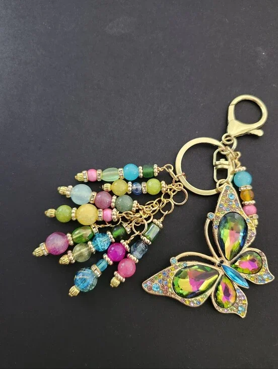 Butterfly Rhinestone Aventurine Jade Purse Charm or Keychain Handcrafted