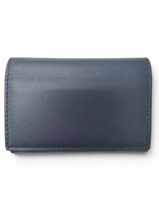 Gucci Leather Inside GG Logo All Over Pattern Card Case Business Holder Navy