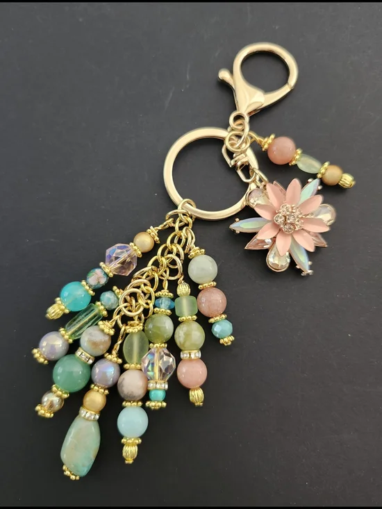 Floral Purse Charm or Keychain Aventurine Jasper Agate Handcrafted
