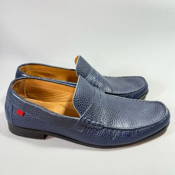 MARC JOSEPH NEW YORK Windsor Place Blue Pebbled Leather Penny Loafers