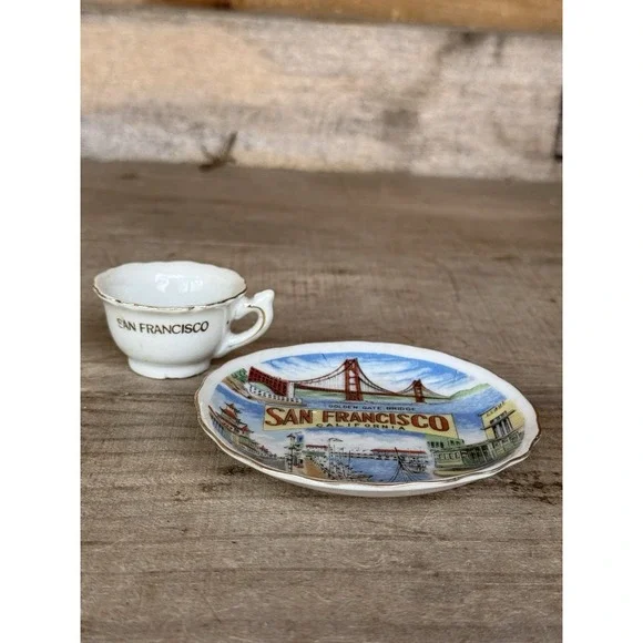 Vintage Small‎ Souvenir Plate And Teacup SAN FRANCISCO Gold Trim