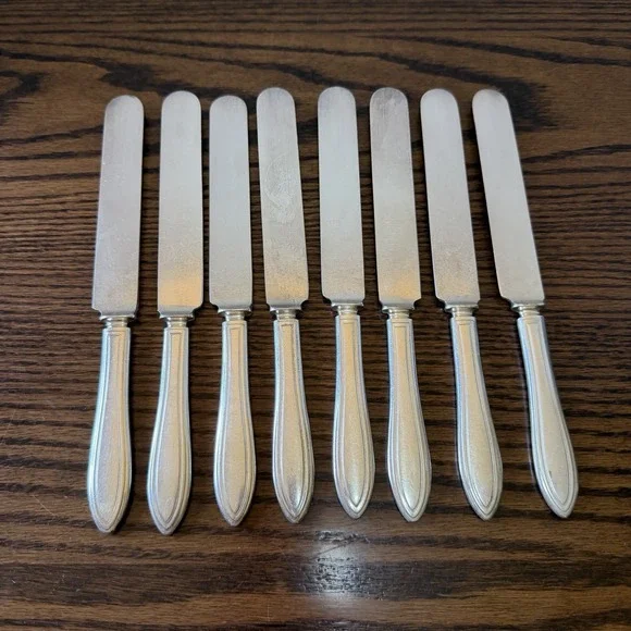 Vintage Rogers Meriden Silverplate Flat Butter Knives Spreader Set of 8 Art Deco