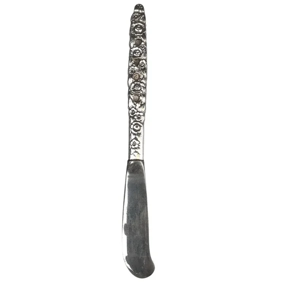 Vintage Silver Plated Butter Spreader Knife‎ Floral Handle Serving Utensil B20Q