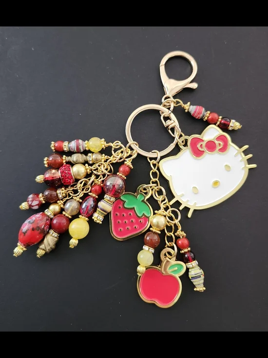 Hello Kitty Purse Charm or Keychain Agate Carnelian Handcrafted