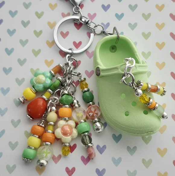 Croc-inspired Purse Charm or Keychain Handcrafted Glass Stone Floral Beads