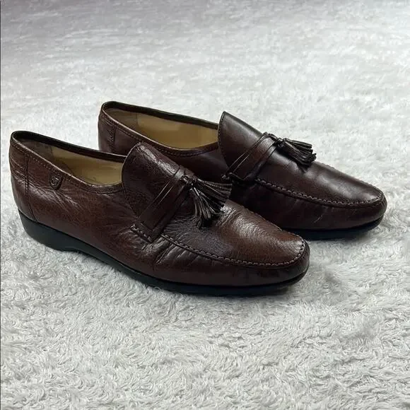 Vintage 80s French Shriner tassel loafers chocolate brown dress shoes, 10.5