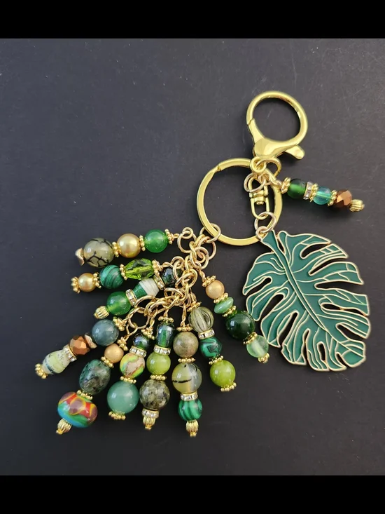 Leaf Purse Charm or Keychain Aventurine Jasper Agate Handcrafted