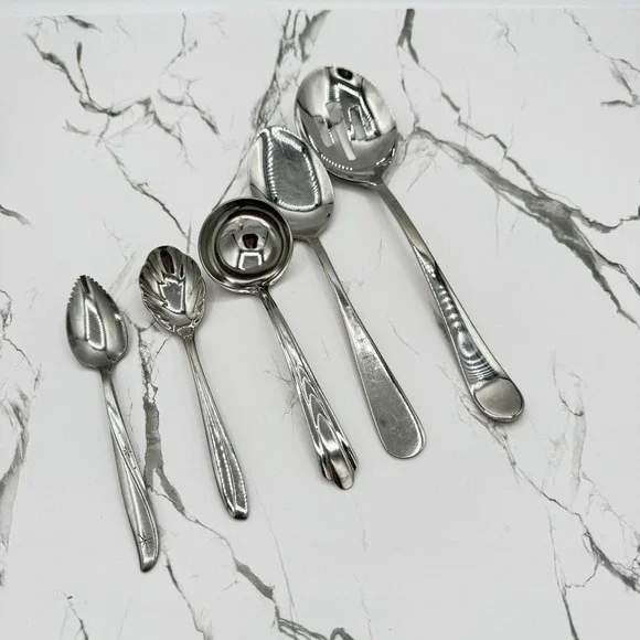 Mixed Lot of 5 Serving Spoons Stainless Slotted Ladle Grapefruit Vintage