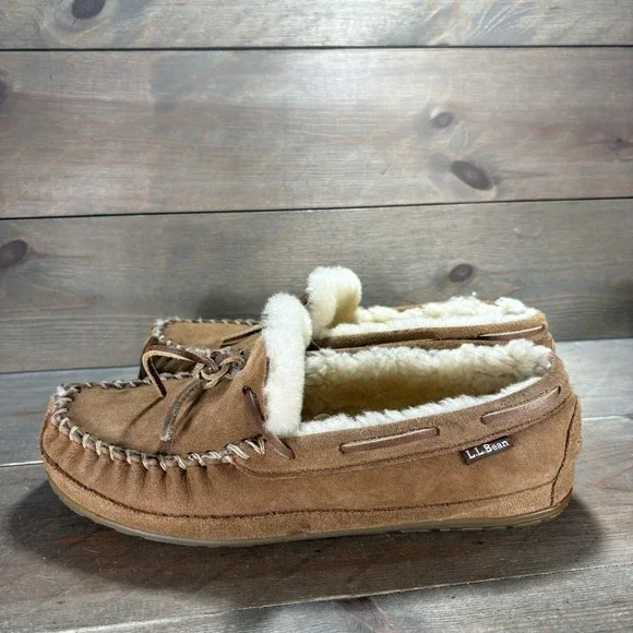 ll bean wicked good mens size 9 wide shoes brown suede shearling lined slippers