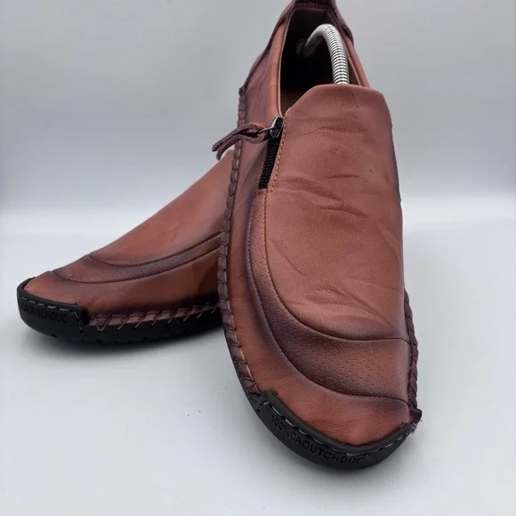 Fashion Menico 100% CAOUTCHOUC Men's Size 12 47 Brown Sewn Leather Slip On Sport