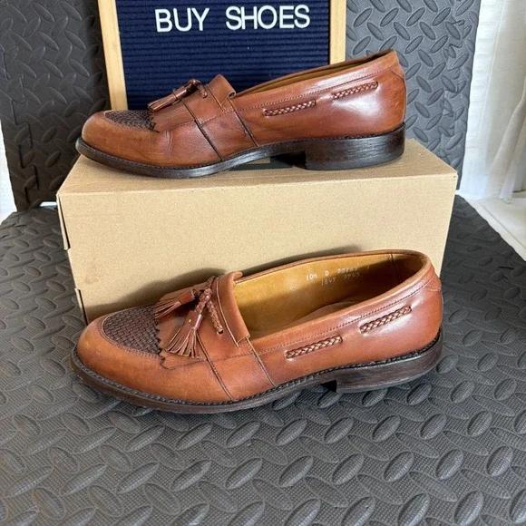 Allen Edmonds Cody Tassel Loafers Men's 10.5 B Brown Woven Leather Kiltie Shoes