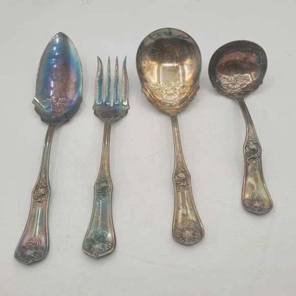 ANTIQUE Oxford Silver Company Garland Pattern‎ Serving Set Circa 1910