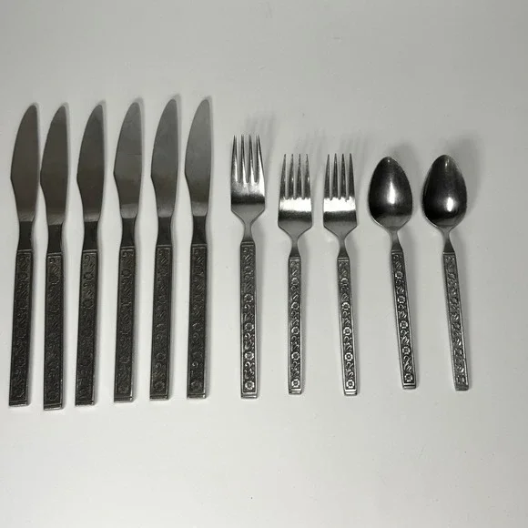 Vtg Gold Standard Night Blossom‎ Flatware 11 Pc Japan Floral MCM
