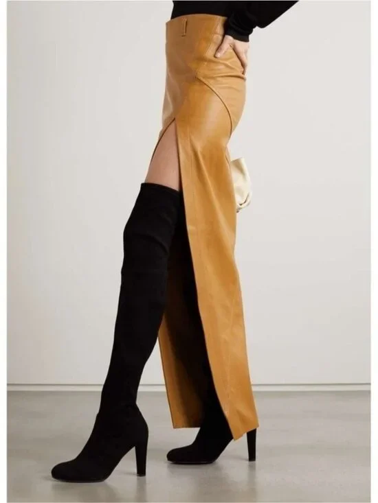 Stuart Weitzman ICONIC Highland stretch-suede over-the-knee black boots shoe 5M