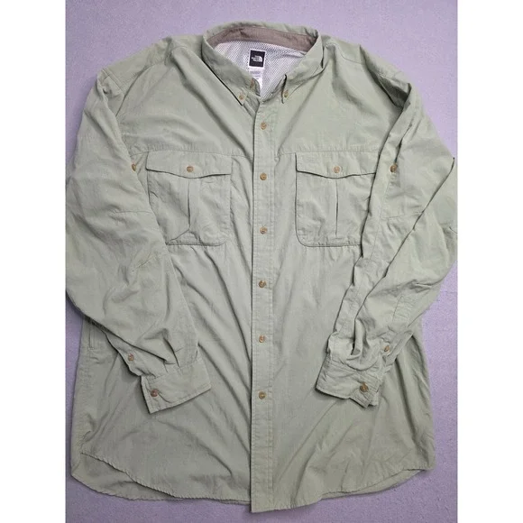 The North Face Fishing Shirt Men's XL Olive Green Mesh Lined Button-Down Outdoor