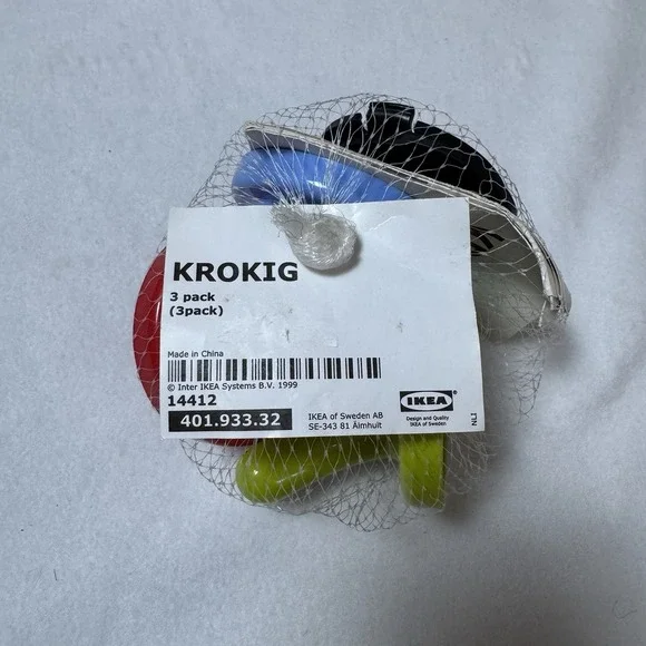 New IKEA Krokig Wall Hanging Hooks 3-Pack Green‎ Red Blue Plastic Colorful