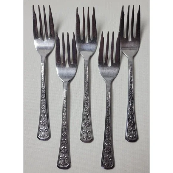 Interpur Florenz Stainless Steel Salad Forks Set of 5 Floral Fleur-de-lis Korea
