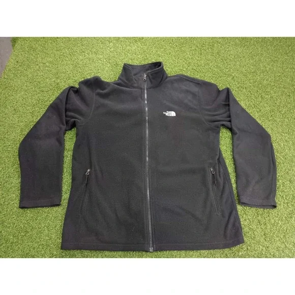 The North Face Fleece Jacket Mens Large Black Logo Mock Neck Full‎ Zip Casual