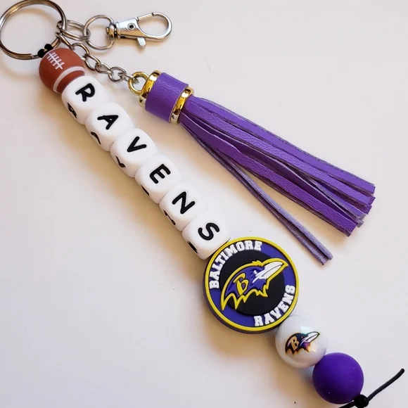 Handmade Ravens Beaded Silicone Focal Bead Keychain