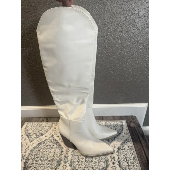 Oasis Society Clara Tall Knee High Western Boots White 7.5