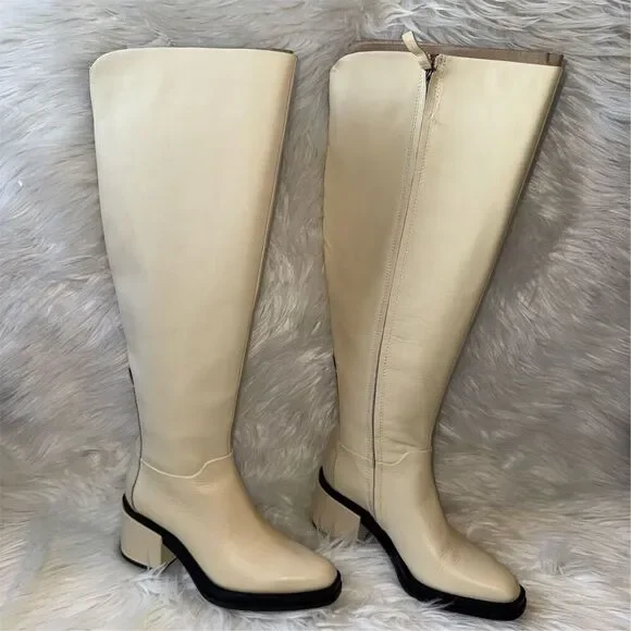 Franco Sarto Women's Dorica Wide Calf Ivory‎ Over the Knee Riding Boots Size 7.5