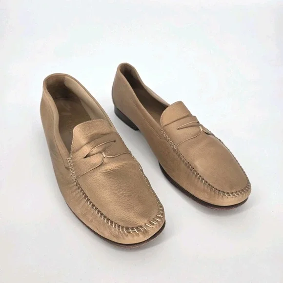 Cole‎ Haan Resort Shoes Men 12 D Brown Beige Leather Penny Loafer Business Party