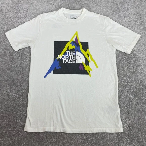 North Face T Shirt Mens Small Mountain Graphic Hiking White