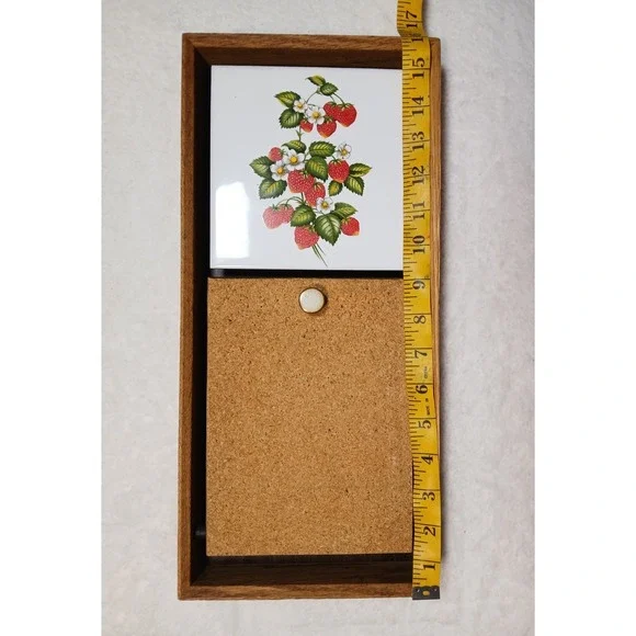 Vintage Strawberry Wooden Wall Memo Clip Organizer With Key Hooks & Cork Board