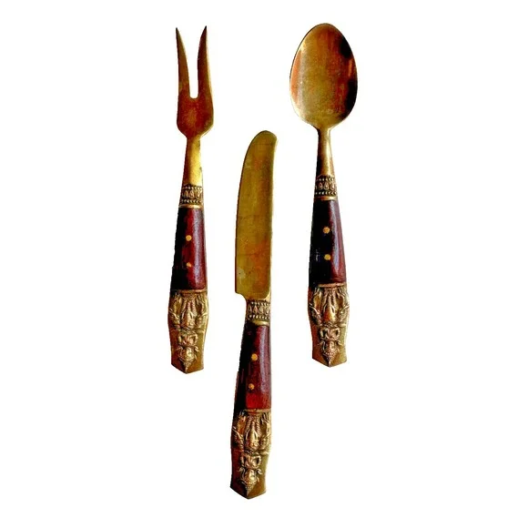 Vtg Flatware Siam hors d'oeuvres Set Knife Fork & Spoon Cocktail Asian Thailand
