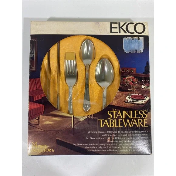 Vintage MCM EKCO Stainless Tableware Silverware Set NEW NOS‎ 24 Pc Service