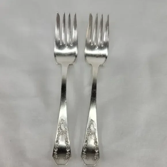 Vintage Holmes & Edwards XIV IS Silverplate Salad Forks Art Deco Pair