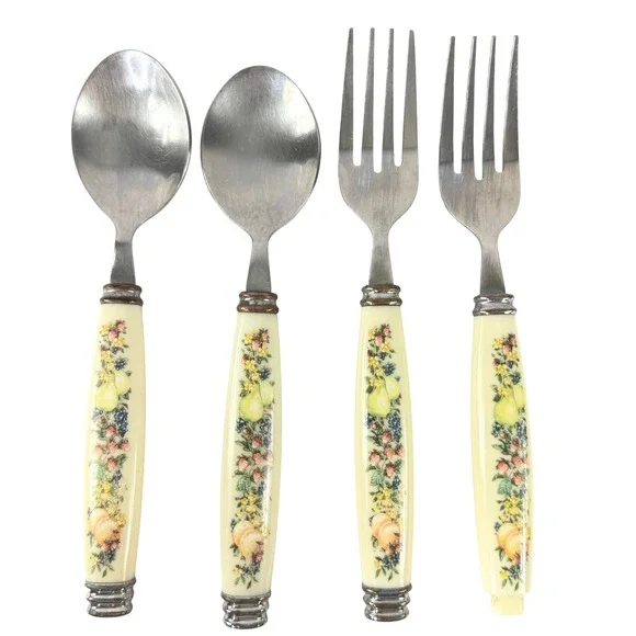 Vintage Flatware Fruit Pattern‎ Set of 4 Forks Spoons Cream Cutlery Cottagecore