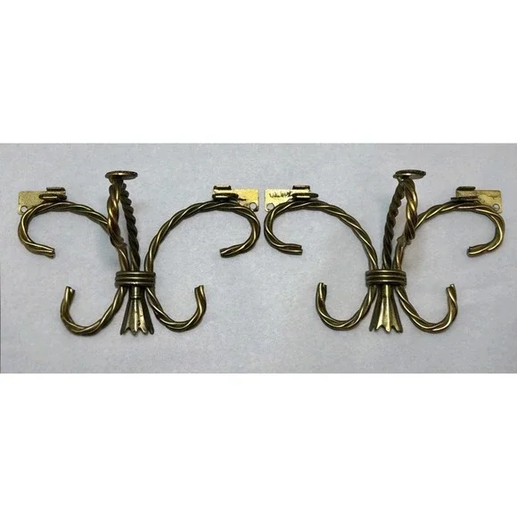 VTG Set 2 Hollywood Regency Brass Twisted Rope Wall Shelf Brackets Era 1970s-80s