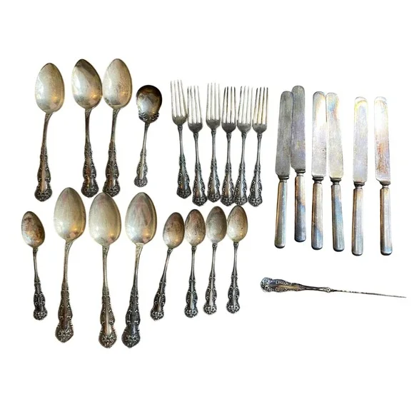 Wm Rogers & Son Orange Blossom Silverplate Flatware Set 25pc Antique 1910 Floral