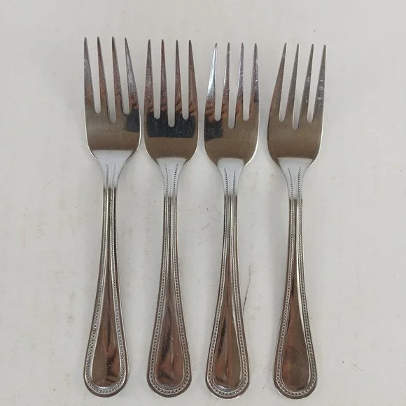 4-Gibson 18/0 Stainless Flatware BEADED Salad Forks 6 3/8