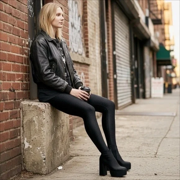 Azalea Wang Heyhey Black Platform Pant Boots 8 Clubwear baddie 90s Goth NIB‎