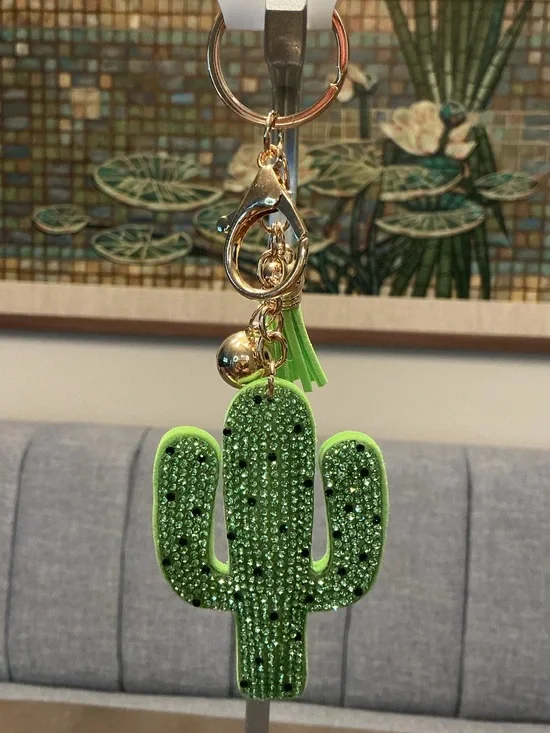Green Puffy Rhinestone Cactus Keychain/bag charm NWT