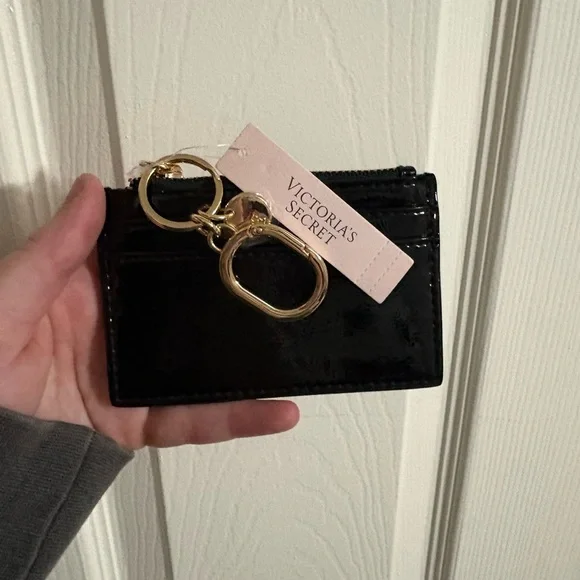 Victoria's Secret Glossy Black Card Holder with Gold Rings