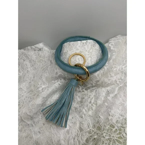 Blue Bangle Bracelet Fringe Dangle Key Ring